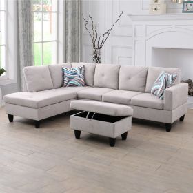 Grey White Flannel Living Room Sofa Set