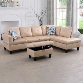 Beige Flannel Living Room Sofa Set