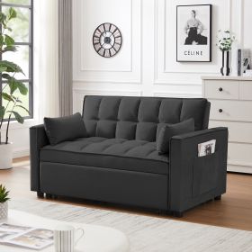 Modern Velvet Loveseat Futon Sofa Couch w/Pullout Bed,Small Love Seat Lounge Sofa w/Reclining Backrest,Toss Pillows, Pockets,Furniture for Living Room