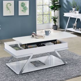 Contemporary Style White 1pc Coffee Table Lift Top Design High Gloss Finish Chrome Frame Living Room Furniture