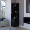 Corner Bar Cabinet Atanasio, 8 Wine Cubbies, Double Door, Black Wengue Finish