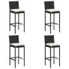 Garden Bar Stools with Cushions 4 pcs Black Poly Rattan