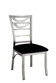 Contemporary Silver Metal 2pc Dining Chairs Black Microfiber Seat Dining Room Ladder Back Chair Satin Plated Powder Coating