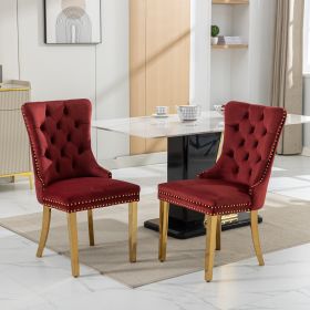 Nikki Collection Modern, High-end Tufted Solid Wood Contemporary Velvet Upholstered Dining Chair with Golden Stainless Steel Plating Legs