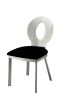 Contemporary Silver Metal Frame 2pc Dining Chairs Black Microfiber Seat Dining Room Oval Back Satin Plated Powder Coating Chair