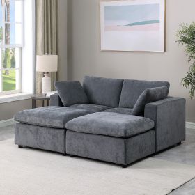 68.5" Loveseat Sofa with 2 Ottoman Modular Sofa Sleeper Couch Set Upholstered Couch for Living Room Apartment Small Space, Chenille Grey