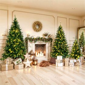 8FT, 6FT, 4FT Pre-Lit Green Pine Artificial Christmas Tree, Set of 3 Hinged Xmas Trees with 820 Warm-Yellow LED Lights and 2539 Branch Tips