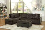 3-Piece Reversible Sectional with Chaise Ottoman Tufted Detail Chocolate Microfiber Upholstered Modern Living Room Furniture L-Shape Sofa