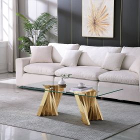 Tempered Glass Top Coffee Table with Gold Mirror Finish Stainless Steel Base