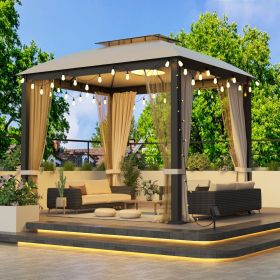 10X10FT Softtop Metal Gazebo with Mosquito Net&Sunshade Curtains,Sturdy Heavy Duty Double Roof Canopy,Galvanized Steel Design Outdoor Tent