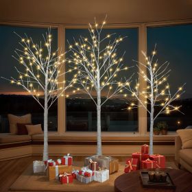 Set of Lighted Birch Tree,4FT 48 LED/5FT 72 LED/6FT 96 LED Artificial Tree with Warm White Lights,Christmas Tree