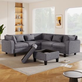 [New]87" Modern Sectional Sofa with coffee table,6-Seat Couch Set with Storage Ottoman,Various Combinations