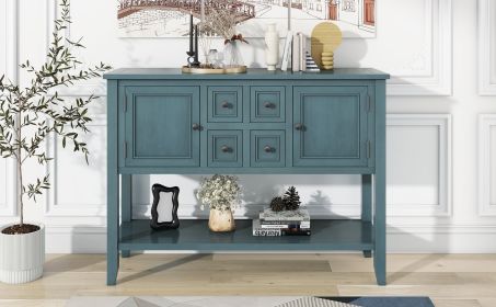 TREXM Cambridge Series Ample Storage Vintage Console Table with Four Small Drawers and Bottom Shelf for Living Rooms