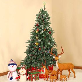 7 ft Artificial Christmas Tree Snow Flocked 1390 Tips Pine Decoration with Red Cheery