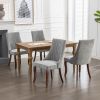 Rayon Cloth Flocking Linen Dining Chairs Channel Kitchen Dinner Chair Comfy Fabric Upholstered Accent Chair for Dining Room with Curved Solid Wood Leg