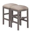 Light Gray Set of 2pc Stools Kitchen Dining Room Furniture Beige Fabric Cushion Seat Chairs Stool