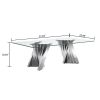 Tempered Glass Top Coffee Table with Silver Mirror Finish Stainless Steel Base