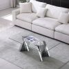 Tempered Glass Top Coffee Table with Silver Mirror Finish Stainless Steel Base