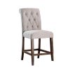 Dining Room Furniture Rustic Style Set of 2 Counter Height Chairs Beige Rustic Oak Legs Chenille Fabric Upholstered Tufted Kitchen Breakfast