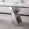 Tempered Glass Top Coffee Table with Silver Mirror Finish Stainless Steel Base