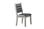 Contemporary Antique Cushion Back Set of 2pc Dining Chairs Cushion Faux Leather Seat Dining Room Silver Color