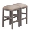 Light Gray Set of 2pc Stools Kitchen Dining Room Furniture Beige Fabric Cushion Seat Chairs Stool