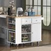 Kitchen Island with Power Outlet,Kitchen Storage Island with Drop Leaf and Rubber Wood,Open Storage and Wine Rack,5 Wheels