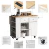 Kitchen Island with Power Outlet,Kitchen Storage Island with Drop Leaf and Rubber Wood,Open Storage and Wine Rack,5 Wheels