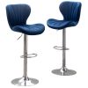 Ellston Upholstered Adjustable Swivel Barstools in Blue, Set of 2