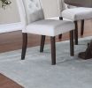 Modern Bone White Fabric 2pc Side Chairs Tufted Back Upholstered Back Rustic Espresso Wooden Legs Dining Room