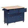 TOPMAX Farmhouse Kitchen Island Set with Drop Leaf and 2 Seatings,Dining Table Set with Storage Cabinet, Drawers and Towel Rack, Blue+Black+Brown