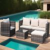 Outdoor garden garden furniture 4-piece brown PE wicker combination upholstered sofa set