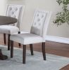 Modern Bone White Fabric 2pc Side Chairs Tufted Back Upholstered Back Rustic Espresso Wooden Legs Dining Room