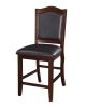 Dark Brown Wood Finish Set of 2 Counter Height Chairs Faux Leather Upholstery Seat Back Kitchen Dining Room Chair