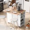 Kitchen Island with Power Outlet,Kitchen Storage Island with Drop Leaf and Rubber Wood,Open Storage and Wine Rack,5 Wheels