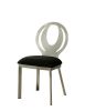 Contemporary Style Silver Metal Frame 2pc Dining Chairs Black Microfiber Seat Cushion Dining Room Oval Back Design Chair