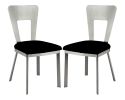 Contemporary Silver Metal 2pc Dining Chairs Black Microfiber Seat Dining Room Keyhole Back Satin Plated Powder Coating Chair