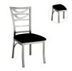 Contemporary Silver Metal 2pc Dining Chairs Black Microfiber Seat Dining Room Ladder Back Chair Satin Plated Powder Coating