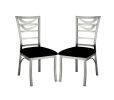 Contemporary Silver Metal 2pc Dining Chairs Black Microfiber Seat Dining Room Ladder Back Chair Satin Plated Powder Coating