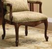 Queen Anne Style Legs Traditional Accent Chair w Pillow Beige Fabric Dark Cherry Solid wood Padded Seat 1pc Arm Chair