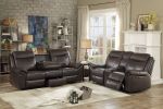 Dark Brown 1pc Double Reclining Sofa w/ Drop Down Cup Holders