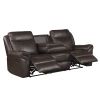 Dark Brown 1pc Double Reclining Sofa w/ Drop Down Cup Holders