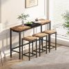 Modern Design Kitchen Dining Table, Pub Table, Long Dining Table Set with 3 Stools, Convenient Hanging Stool Design, Natural+Black