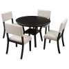 5-Piece Kitchen Dining Table Set Round Table with Bottom Shelf, 4 Upholstered Chairs for Dining Room(Espresso)