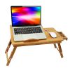 Bamboo Laptop Desk Breakfast Serving Bed Tray Foldable Leg Multi-Position Adjustable Tilt Surface Bed Lap Tray