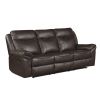 Dark Brown 1pc Double Reclining Sofa w/ Drop Down Cup Holders