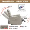 Beige Grey Leatheraire Swivel and Rocker Power Recliner Chair, Heavy Duty Motion Mechanism with USB and Type-C Ports