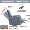 Blue Swivel and Rocker Power Recliner Chair, Heavy Duty Motion Mechanism with USB and Type-C Ports