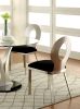 Contemporary Silver Metal Frame 2pc Dining Chairs Black Microfiber Seat Dining Room Oval Back Satin Plated Powder Coating Chair