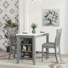 3-piece Counter Height Dining Table Set with Built-in Storage Shelves, One Faux Marble Top Dining Table and 2 counter chairs with footrest,Grey